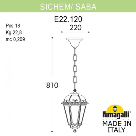 Подвесной уличный светильник Fumagalli K22.120.000.VXF1R