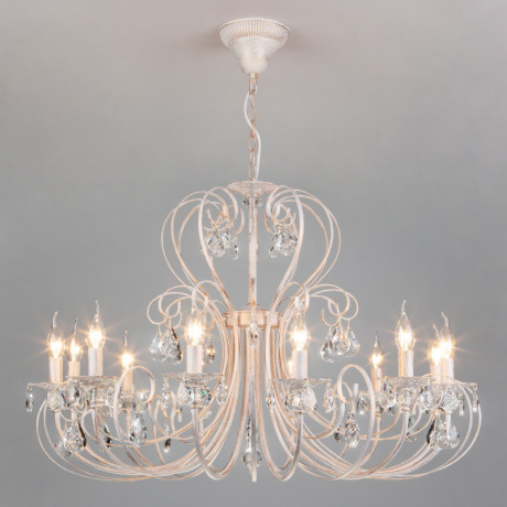 Подвесная люстра Eurosvet 3305/12 белый с золотом/прозрачный хрусталь Strots