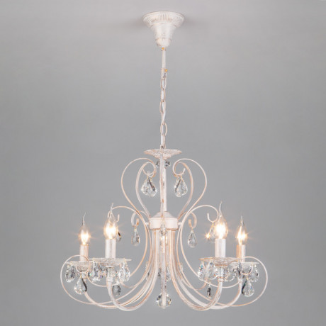 Подвесная люстра Eurosvet 3305/5 белый с золотом/прозрачный хрусталь Strotsk