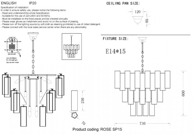 Подвесная люстра Crystal Lux ROSE SP15 BRASS