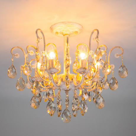 Люстра на штанге Eurosvet 10022/6 белый с золотом/ тонированный хрусталь Str