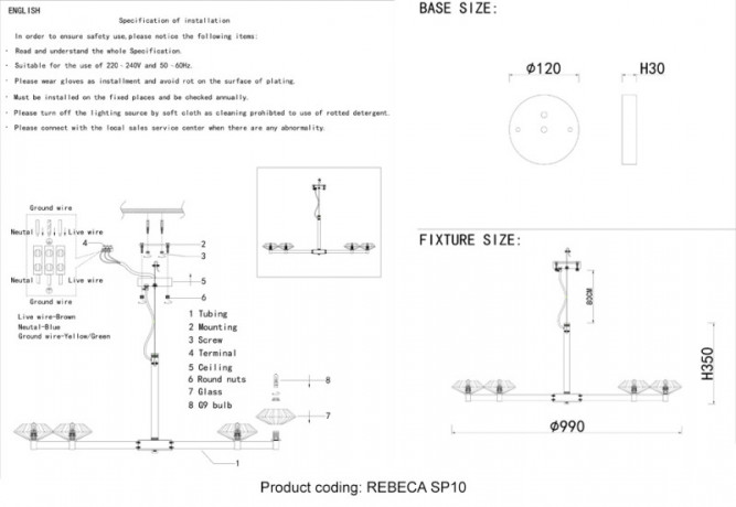 Подвесная люстра Crystal Lux REBECA SP10 NICKEL