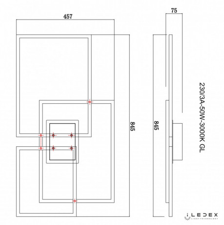 Накладная люстра iLedex 230/3A-50W-3000K GL