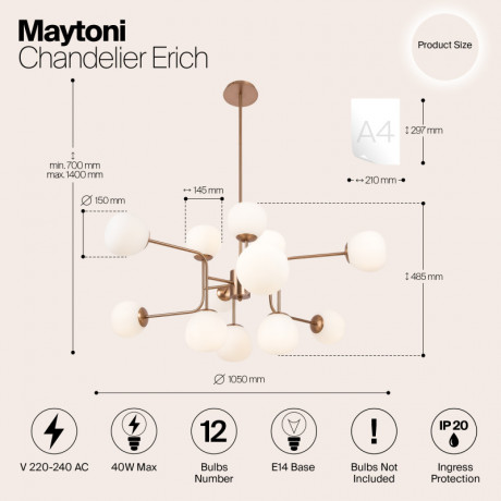 Люстра на штанге Maytoni MOD221-PL-12-G