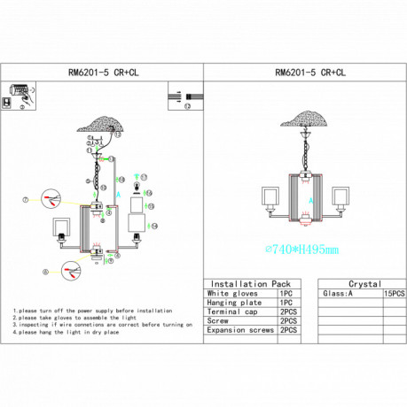 Подвесная люстра iLamp RM6201-5 CR+CL