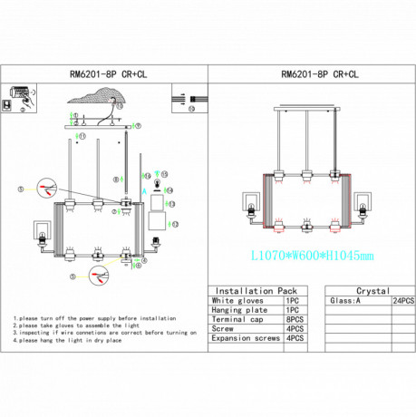 Подвесная люстра iLamp RM6201-8P CR+CL